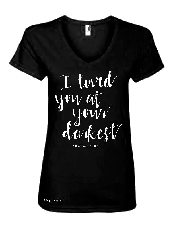 Men's short-sleeve peach trendy shirt-Sassy Frass Captivated I Loved You at your Darkest V-Neck Christian Bright Girlie T Shirt