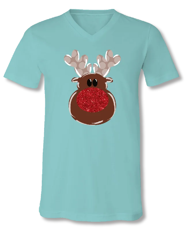 Men's short-sleeve pocket tee-SALE Sassy Frass Holiday Glitter Nose Reindeer Christmas V-Neck Bright Girlie T Shirt