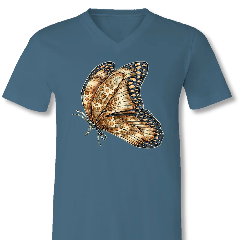 Men's short-sleeve road trip casual shirt-Sassy Frass Leopard Butterfly V-Neck Canvas T-Shirt