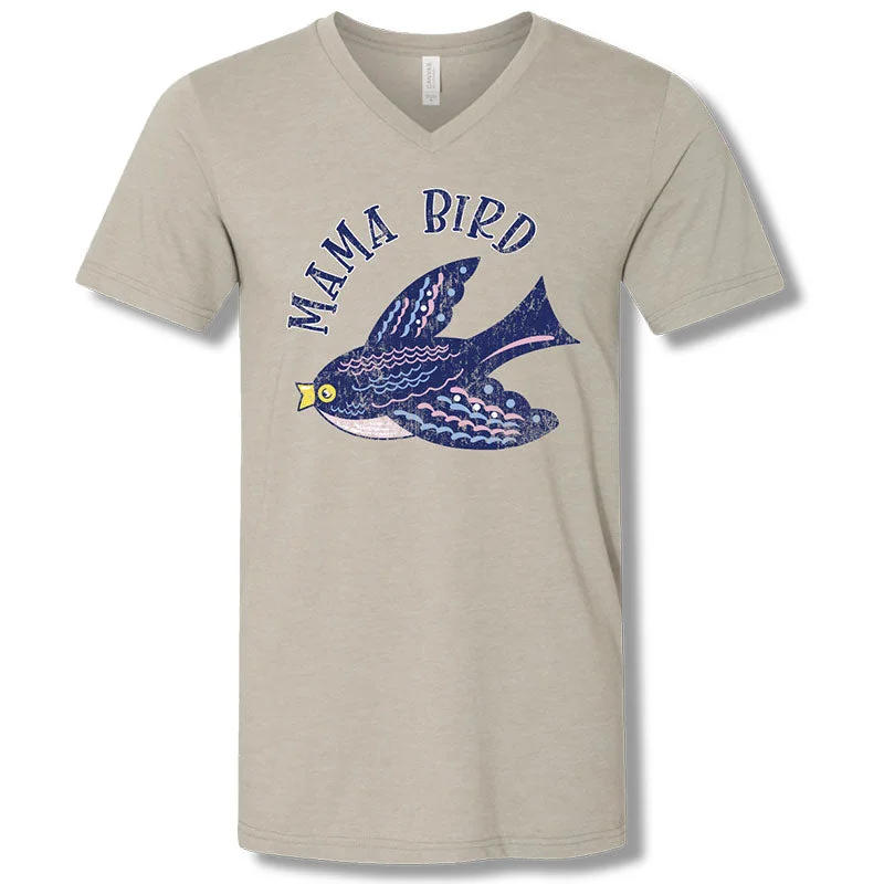 Men's short-sleeve faded denim tee-Sassy Frass Mama Bird V-Neck Canvas T-Shirt