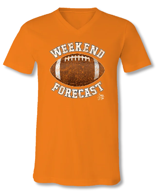 Sassy Frass Weekend Forecast Football Orange V-Neck Canvas Girlie Bright T Shirt