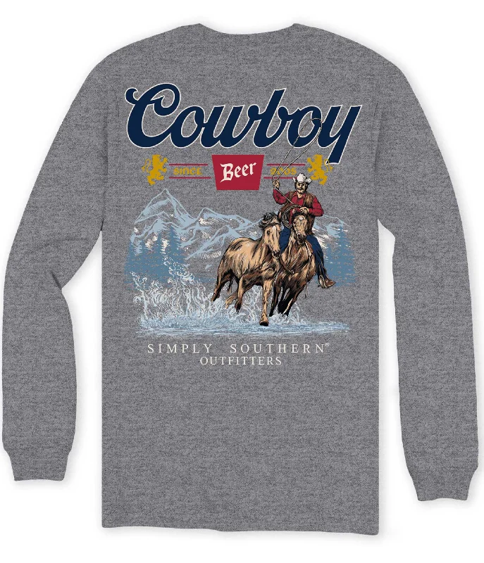 Men's short-sleeve fishing blue top-Simply Southern Cowboy Beer Unisex Long Sleeve T-Shirt