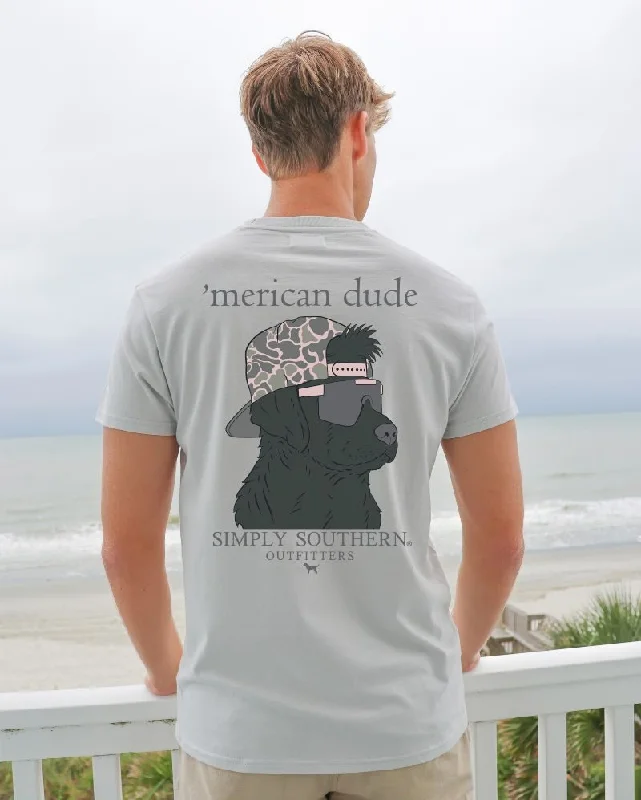 Men's short-sleeve clubbing silver tee-Simply Southern Merican Dude Camo Dog Unisex T-Shirt