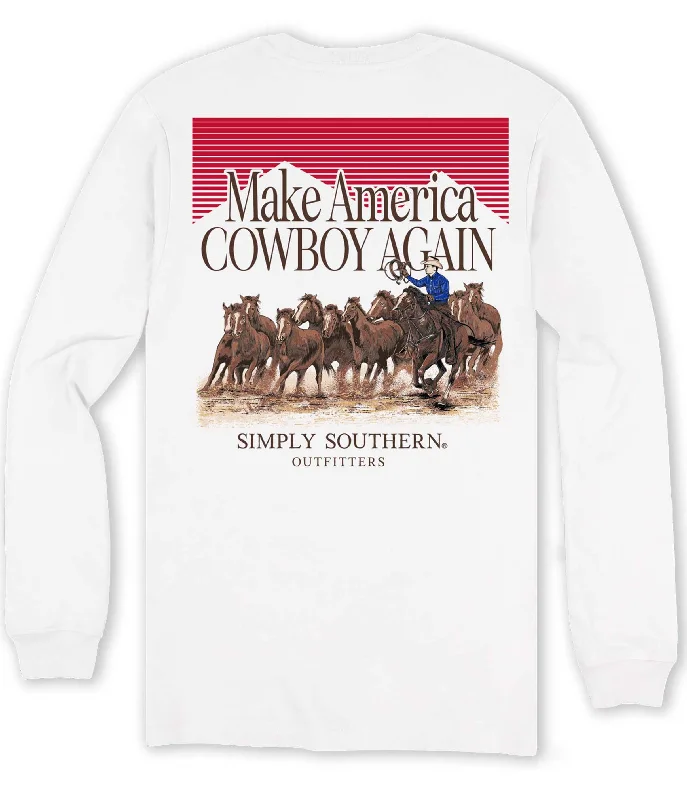 Men's short-sleeve taupe vintage top-Simply Southern Merican Dude Horses Unisex Long Sleeve T-Shirt