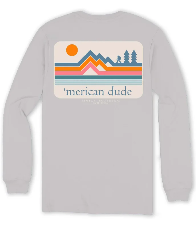 Men's short-sleeve baggy white top-Simply Southern Merican Dude Mountains Unisex Long Sleeve T-Shirt