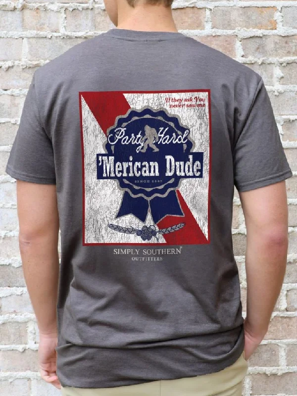 Men's short-sleeve warm red tee-Simply Southern Merican Dude Party Ribbon Unisex T-Shirt