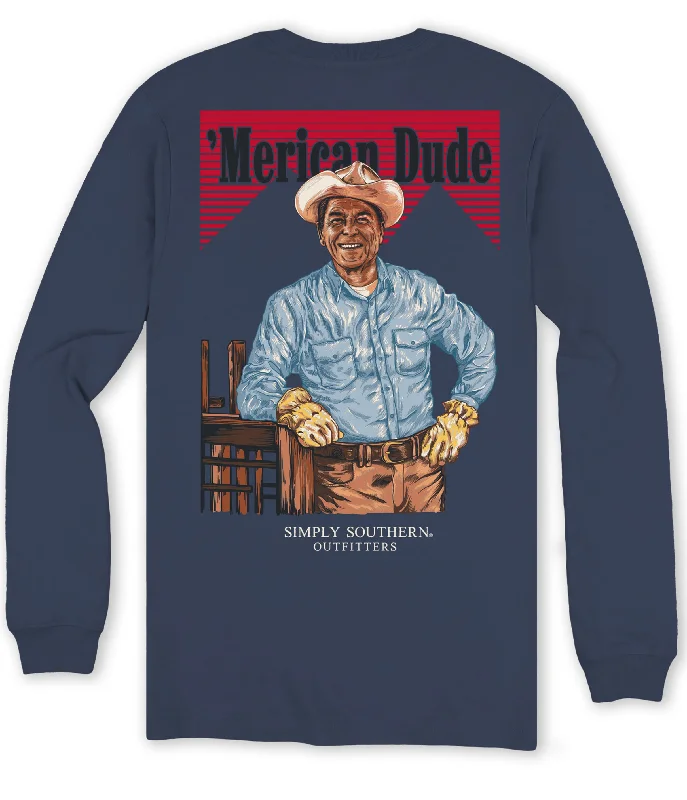 Men's short-sleeve loud print top-Simply Southern Merican Dude Western Unisex Long Sleeve T-Shirt