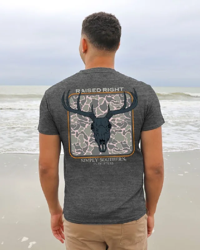 Men's short-sleeve ribbed crew neck top-Simply Southern Raised Right Deer Unisex T-Shirt