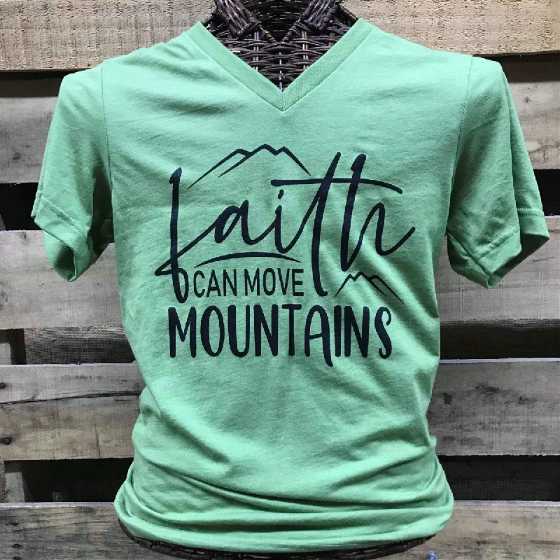 Men's short-sleeve perforated athletic tee-Southern Chics Apparel Faith Can Move Mountains V-Neck Canvas T Shirt