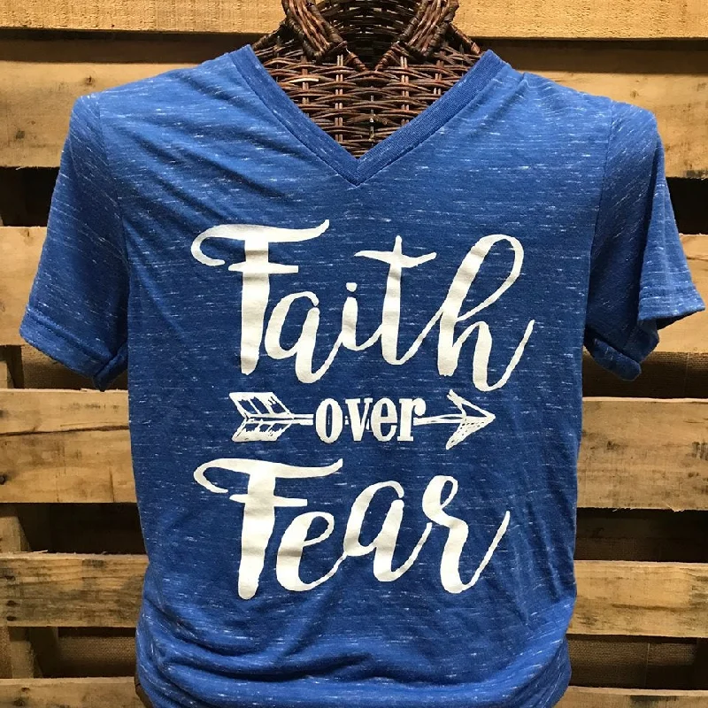 Men's short-sleeve streetwear graphic tee-Southern Chics Apparel Faith Over Fear V-Neck Canvas Girlie Bright T Shirt