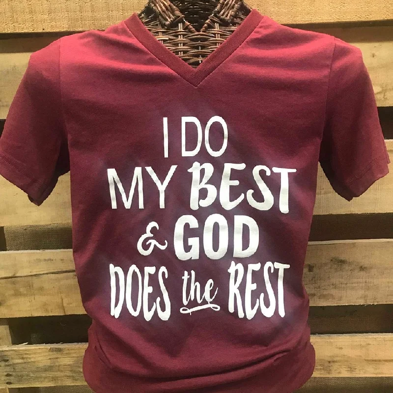 Men's short-sleeve sleek black tee-Southern Chics Apparel  I Do My Best & God Does the Rest Christian Canvas Girlie V-Neck Bright T Shirt