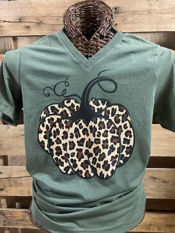 Men's short-sleeve pastel blue shirt-Southern Chics Apparel Leopard Pumpkin Canvas V-Neck T-Shirt