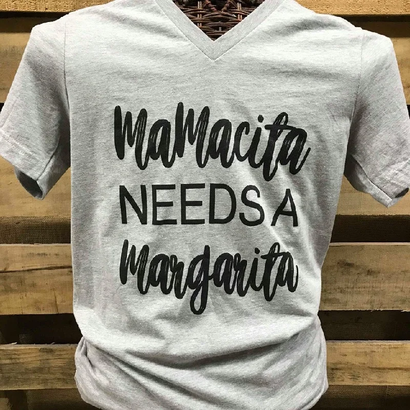 Men's short-sleeve breathable mesh tee-Southern Chics Apparel  Mamacita Needs a Margarita Canvas Girlie V-Neck Bright T Shirt