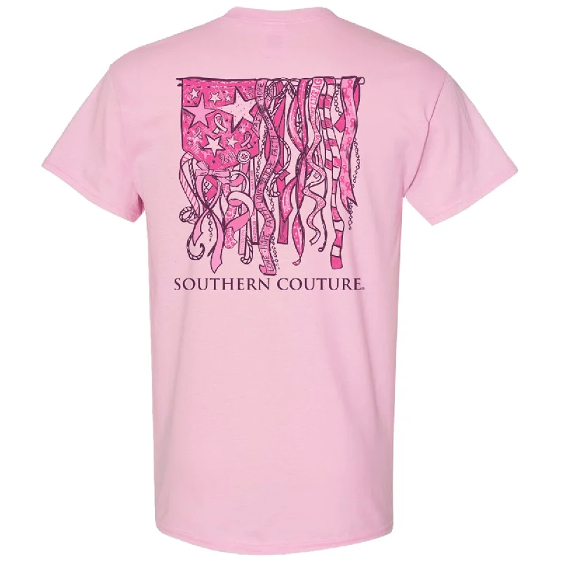 Men's short-sleeve quick-dry navy shirt-Southern Couture Classic Breast Cancer Ribbon Flag T-Shirt