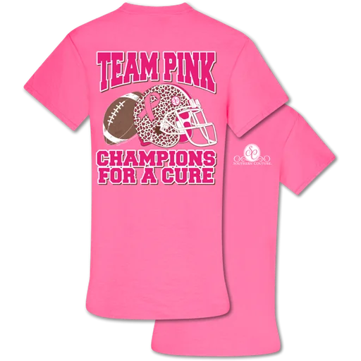 Men's short-sleeve warm red tee-Southern Couture Preppy Team Pink Football Cure Cancer T-Shirt