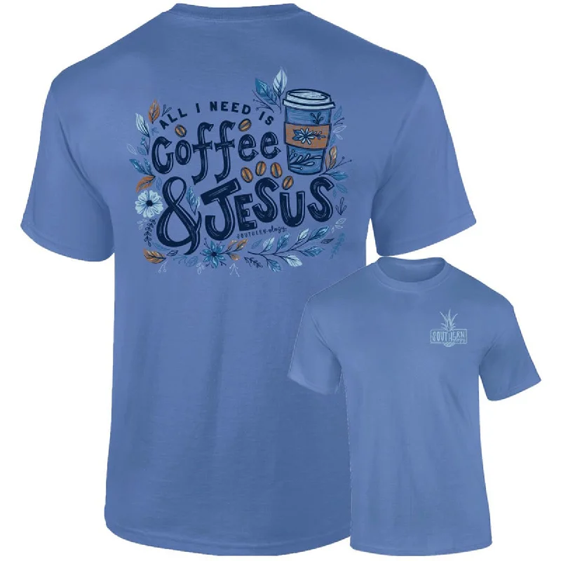 Men's short-sleeve aqua beach shirt-Southernology Coffee and Jesus Comfort Colors T-Shirt