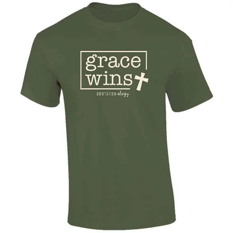 Men's short-sleeve tailored gray shirt-Southernology Cross Grace Wins Comfort Colors T-Shirt