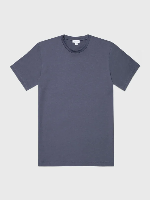 Men's short-sleeve sustainable bamboo shirt-Sunspel Riviera Crew Neck Tee in Slate Blue