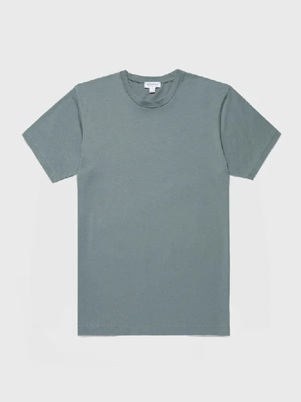 Men's short-sleeve sailing navy top-Sunspel Riviera Crew Neck Tee in Smoke Green