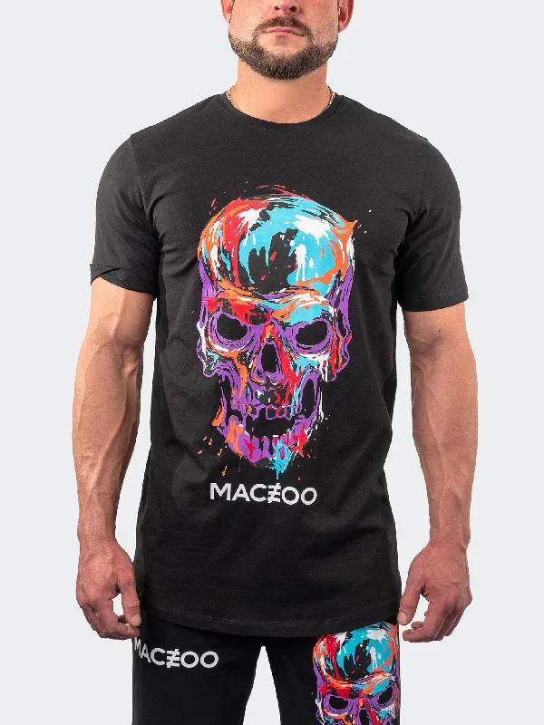 Men's short-sleeve stretch cotton shirt-Tee SkullPaint Black