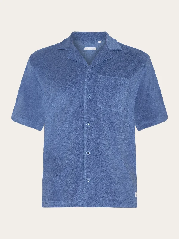 Men's short-sleeve Henley style shirt-Terry loose short sleeve shirt - Moonlight Blue