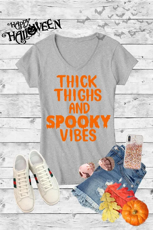 Men's short-sleeve heather gray tee-Thick Thighs & Spooky Vibes Halloween Canvas Girlie V-Neck T Shirt