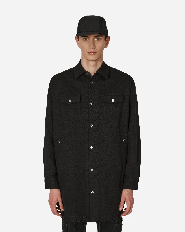 Men's short-sleeve picnic plaid top-Raw Cut Overshirt Black