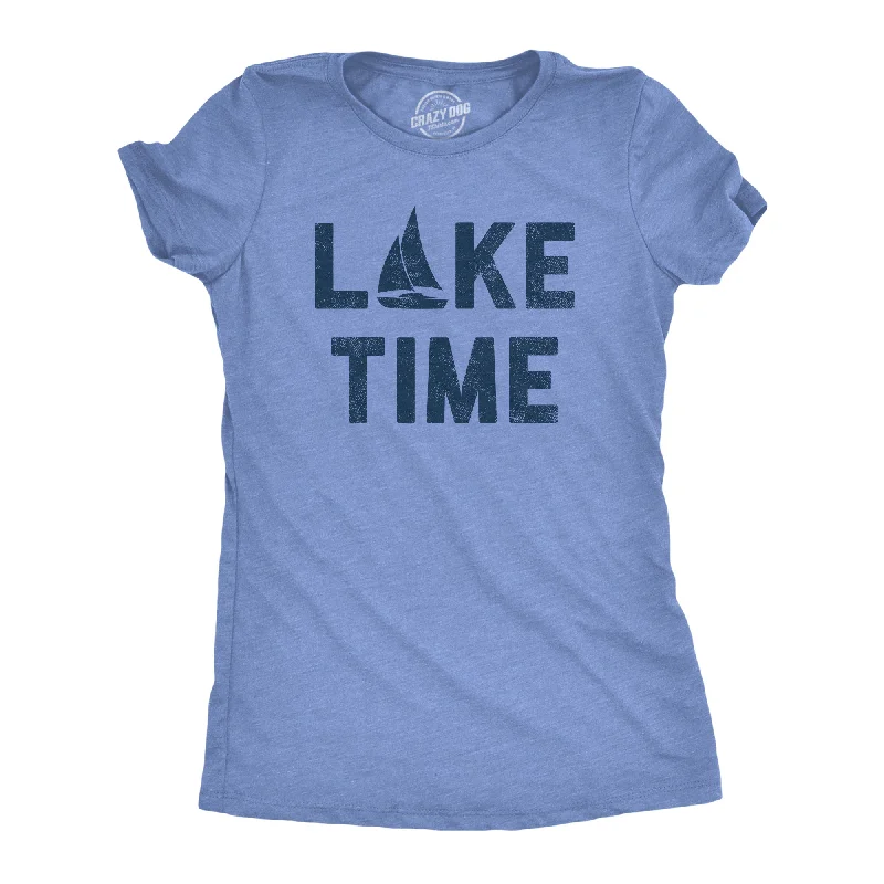 Men's short-sleeve artisanal cotton tee-Womens Lake Time T Shirt Funny Vacation Getaway Boating Lovers Tee For Ladies