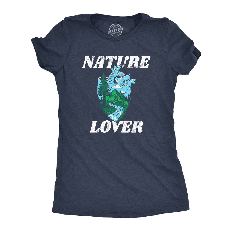 Men's short-sleeve kayaking green shirt-Womens Nature Lover T Shirt Funny Cool Outdoors Hiking Camping Heart Tee For Ladies