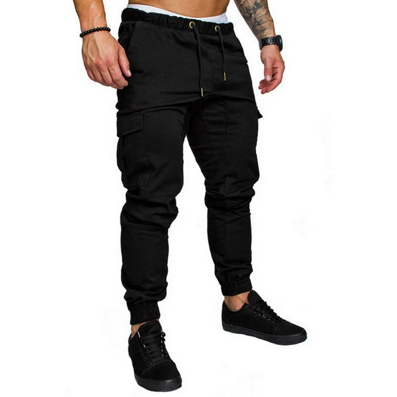 men's black denim pants-2019 New Autumn Men Pants Hip Hop Harem Joggers Pants Male Trousers Mens Joggers Solid Multi-pocket Pants Sweatpants M-4XL