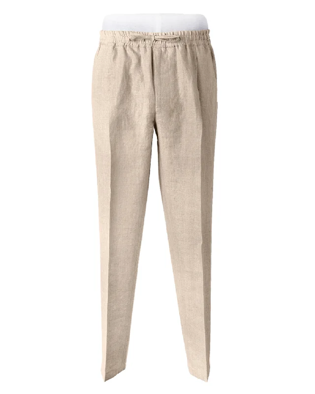 men's cotton blue pants-Beige Drawstring Pants