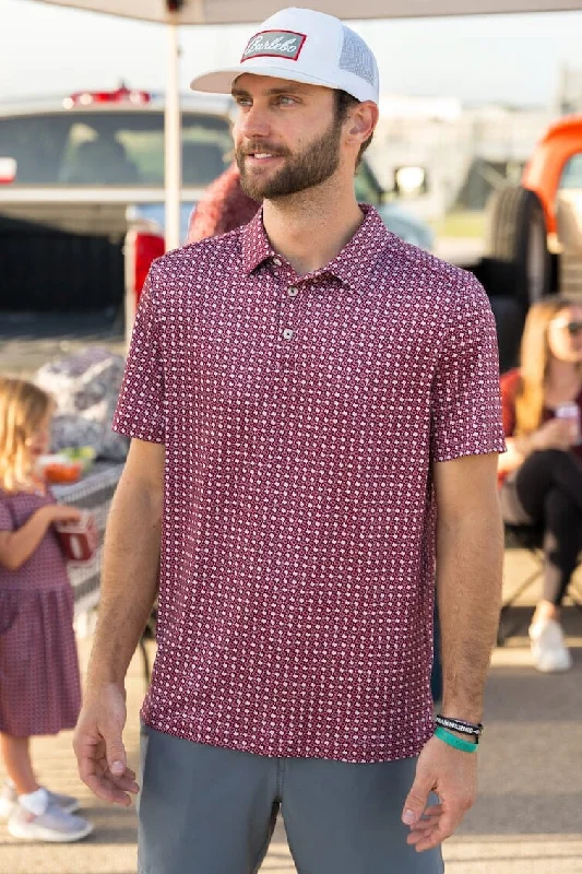 Men's short-sleeve rust orange tee-Burlebo Texas Maroon & Grey Polo