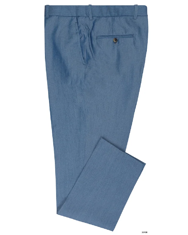 men's breathable pants-Blue Plain Cotton Pants