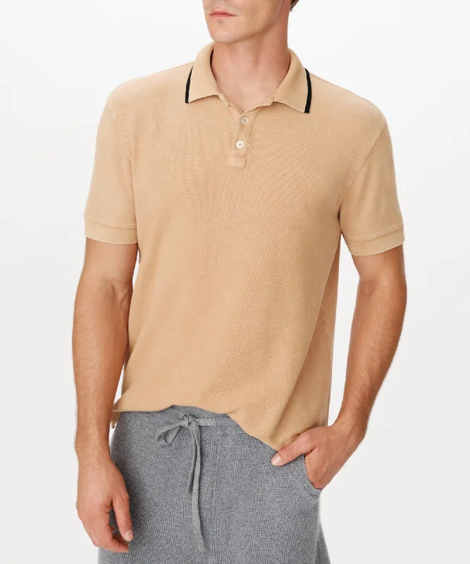 Men's short-sleeve fair-trade casual tee-Pique with Chroma Wash Short Sleeve Polo - Desert Tan