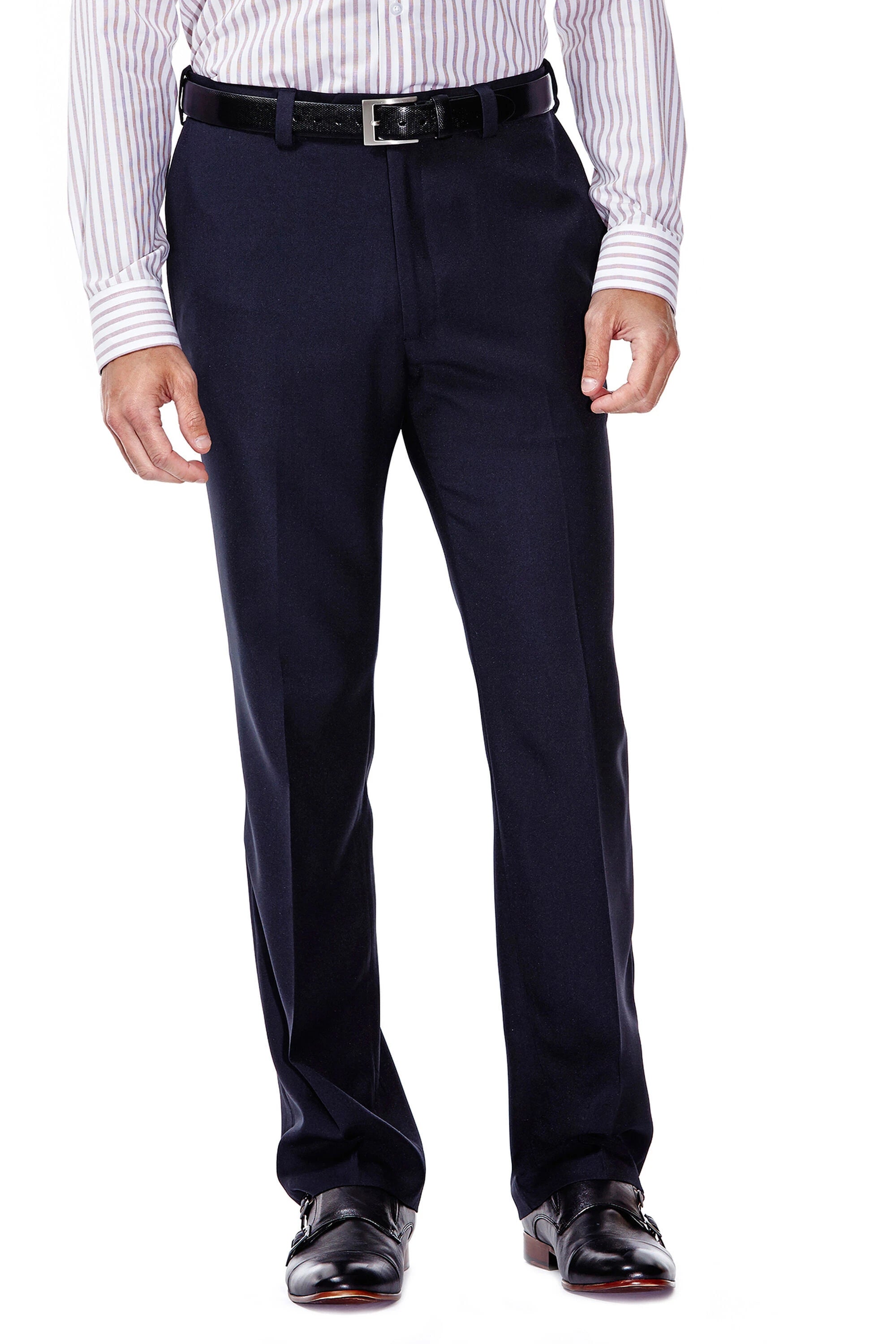 men's red stretch pants-Haggar eClo Plain Front Pant