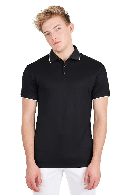 Men's short-sleeve solid black top-MARQUE Polo Shirt