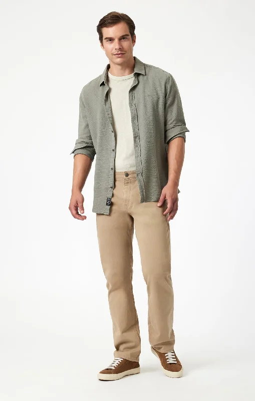 men's olive cargo pants-MATT RELAXED STRAIGHT LEG IN KHAKI CASUAL TWILL