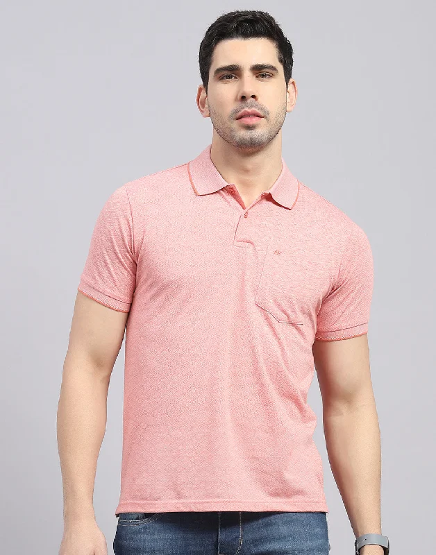 Men's short-sleeve artisanal cotton tee-Men Pink Printed Polo Collar Half Sleeve T-Shirt