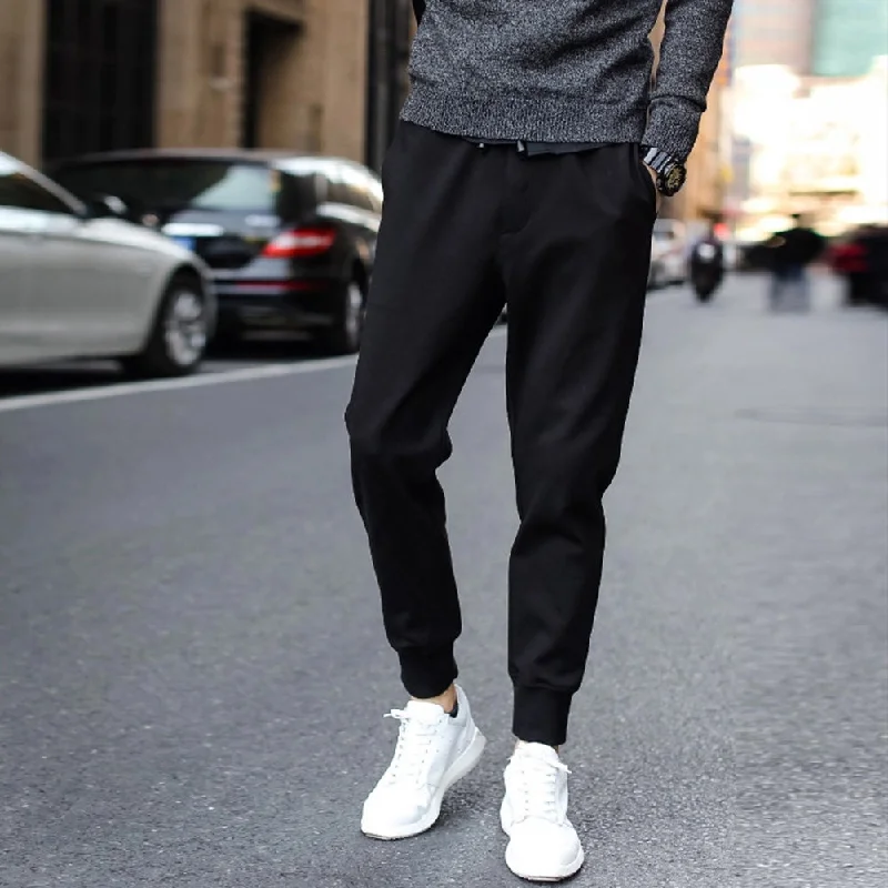 men's tapered pants-Men Polyester Outdoor Elastic Waist Casual Solid Drawstring Exercise Soft Long Trousers Running Sports Pants Loose