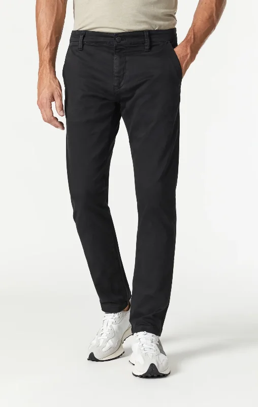 men's white linen pants-JOHNNY BLACK SATEEN TWILL