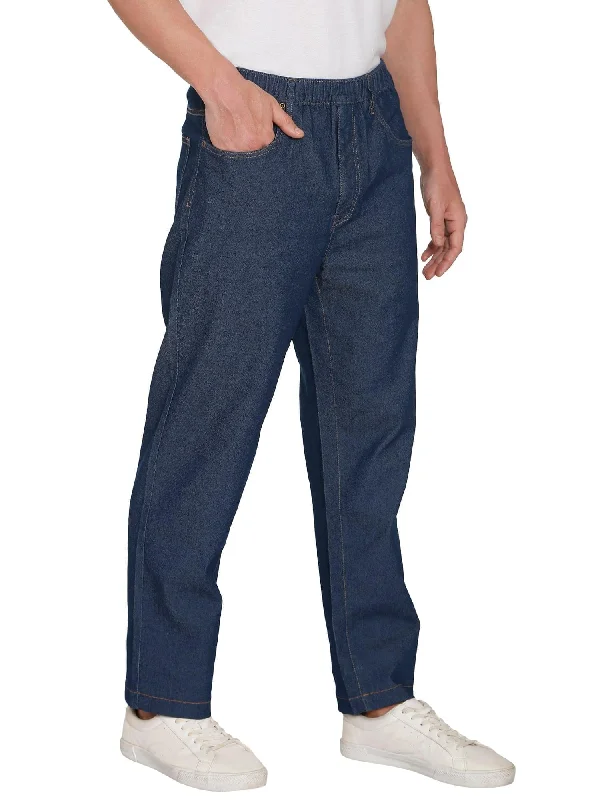 men's stretch blue cargo pants-Turtle Bay New York Men's Casual Elastic Waist Denim & Twill Pull on Jeans Pants