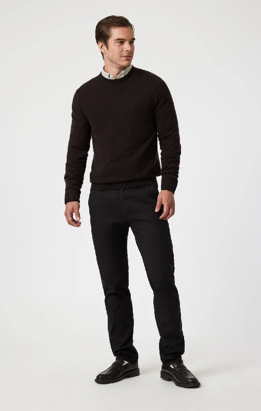 men's navy tailored pants-MILTON SLIM STRAIGHT CHINO IN BLACK LUXE TWILL