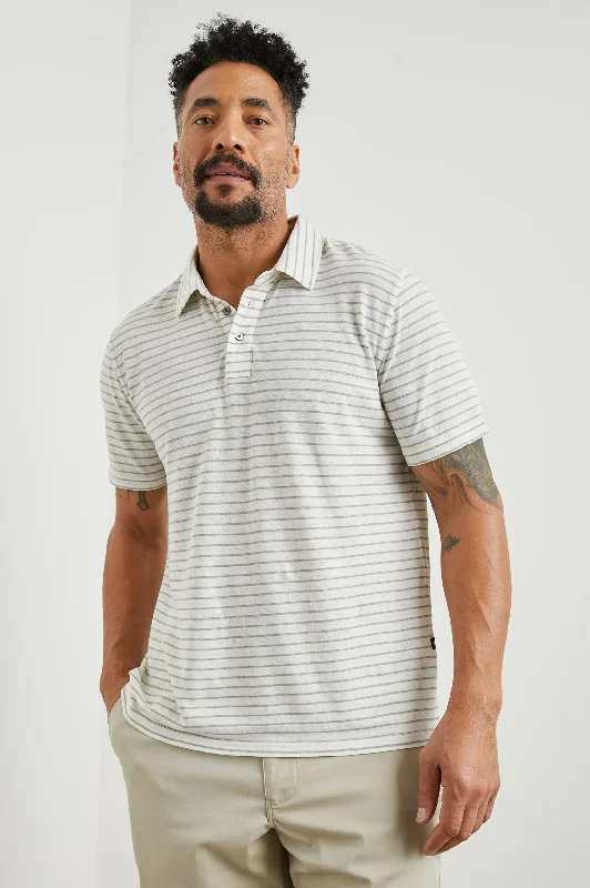 Men's short-sleeve crisp white shirt-NAPOLI POLO SHIRT - CREAM BARLEY STRIPE