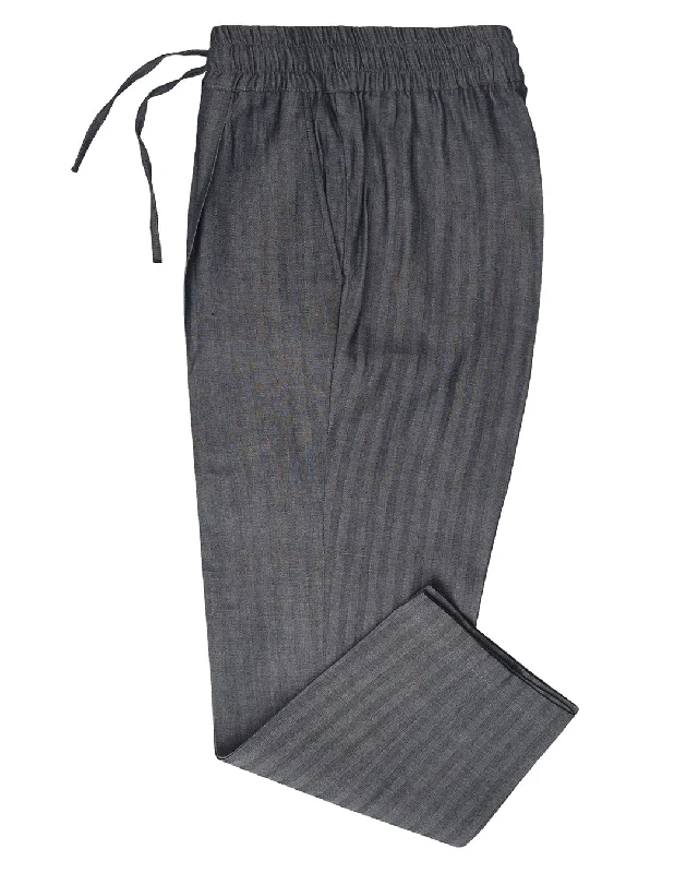 men's tapered black pants-Navy Denim Herringbone Drawstring Pant