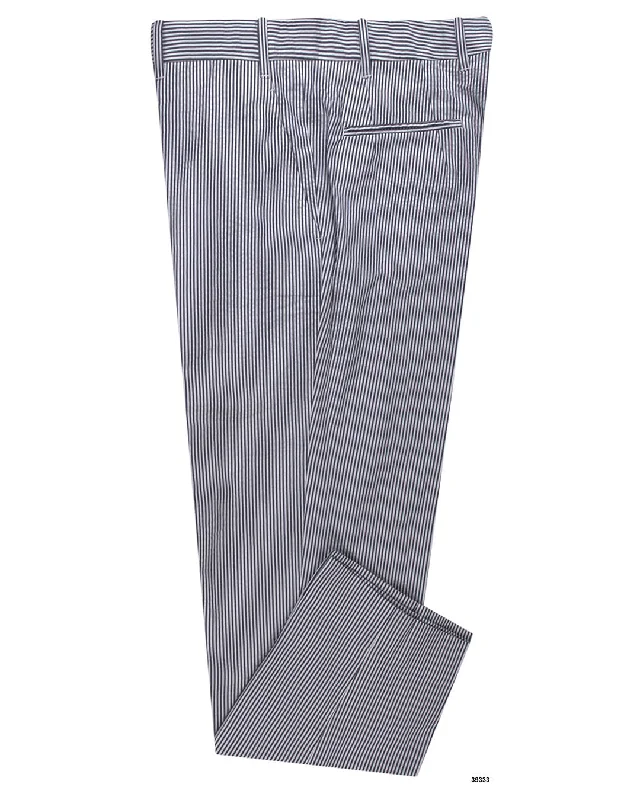 men's polyester athletic pants-Navy Blue White Candy Stripes Seersucker