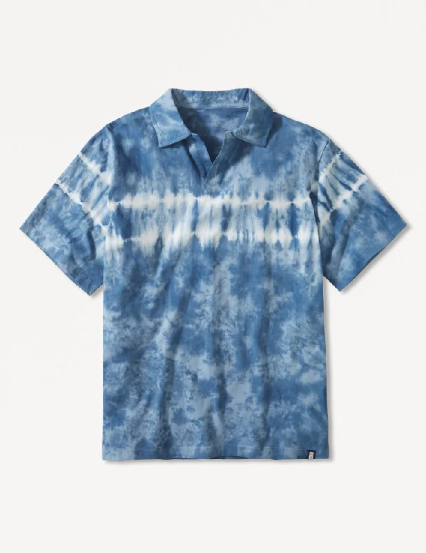 Men's short-sleeve basketball purple shirt-Owen Polo: Denim Blue Tie-Dye Stripe