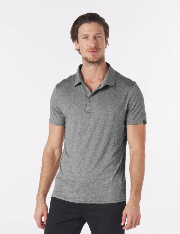 Men's short-sleeve handcrafted linen shirt-Pin Seeker Polo: Black Heather