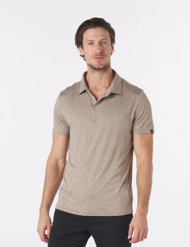 Men's short-sleeve hiking gray shirt-Pin Seeker Polo: Mocha Heather