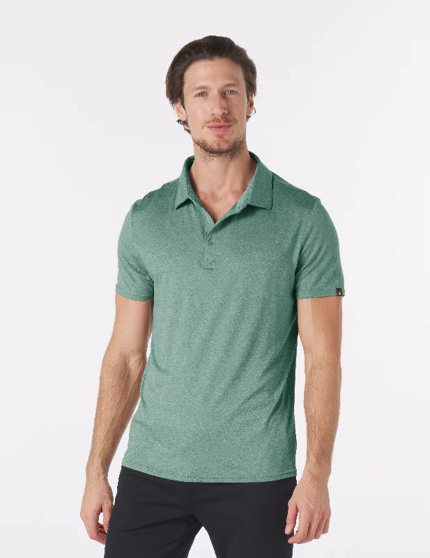 Men's short-sleeve low-cost white shirt-Pin Seeker Polo: Emerald Heather