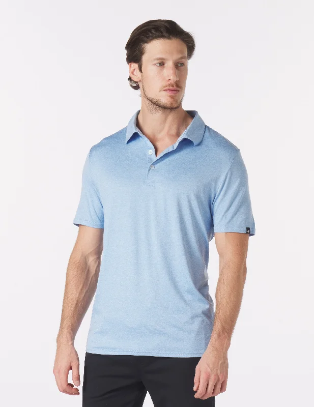 Men's short-sleeve Henley style shirt-Pin Seeker Polo: Hydrangea Heather